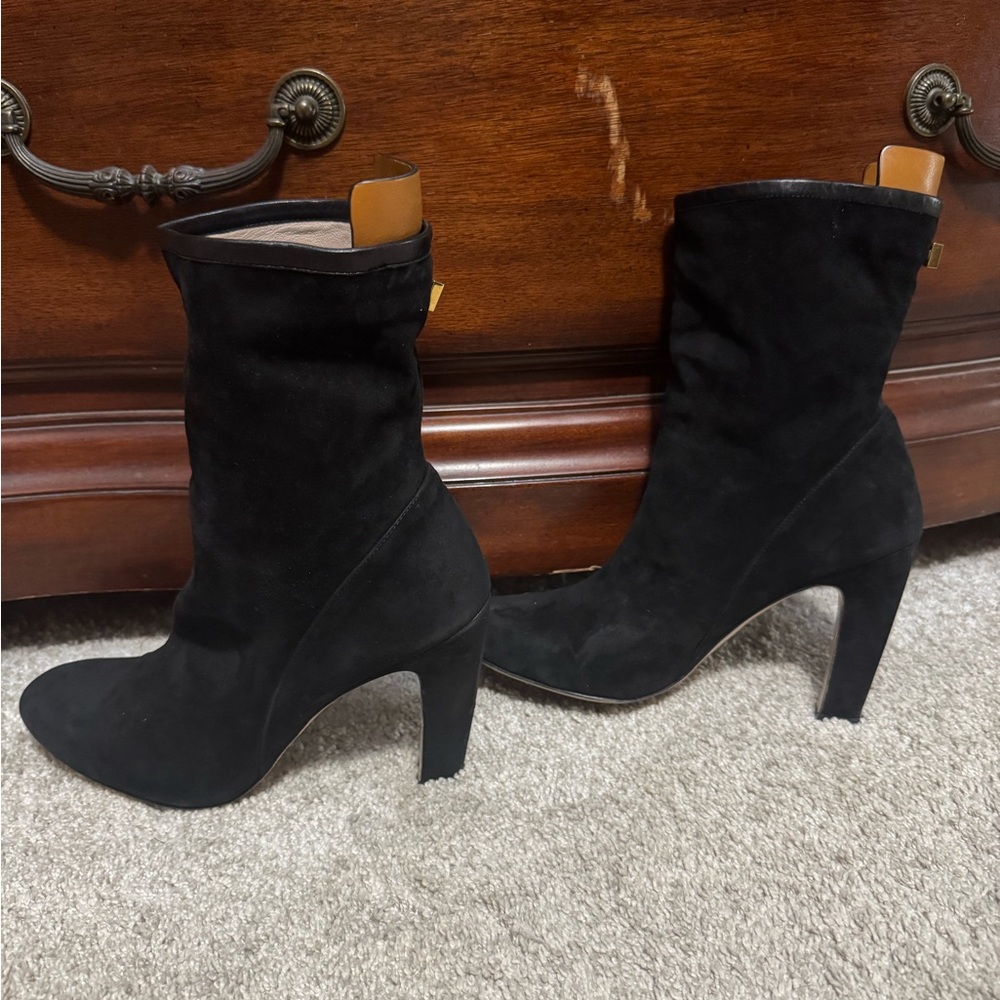 Stuart Weitzman Brooks Genuine Suede Slouchy Heel Booties Ankle Boots Size 9.5